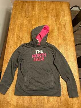 The North Face Women's Fave Pullover Hoodie Grey with Pink Logo Size Large